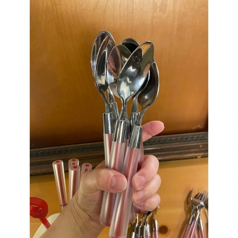 Ikea Ivar Ledang Skymta Red Acrylic 24pc Flatware Set And Holder Stainless Steel
